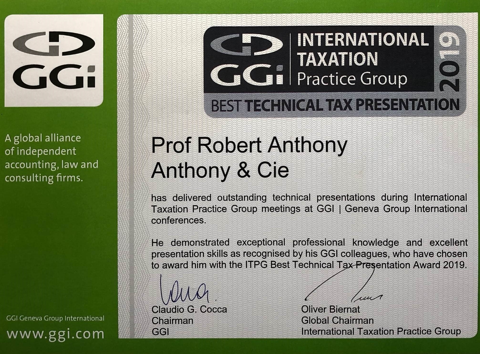 Athony & Cie Best technical tax presentation